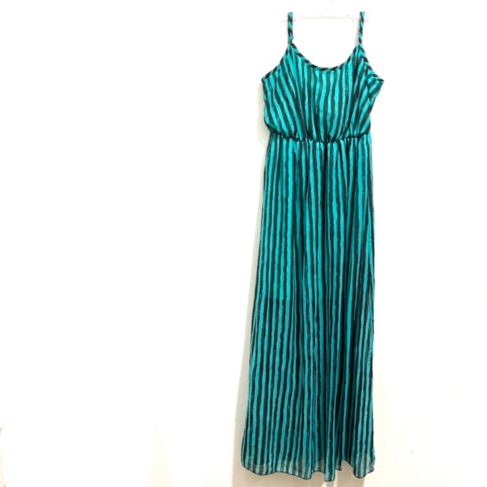 Espresso Women’s Summer Striped Green & Black Adjustable Length Maxi Dress